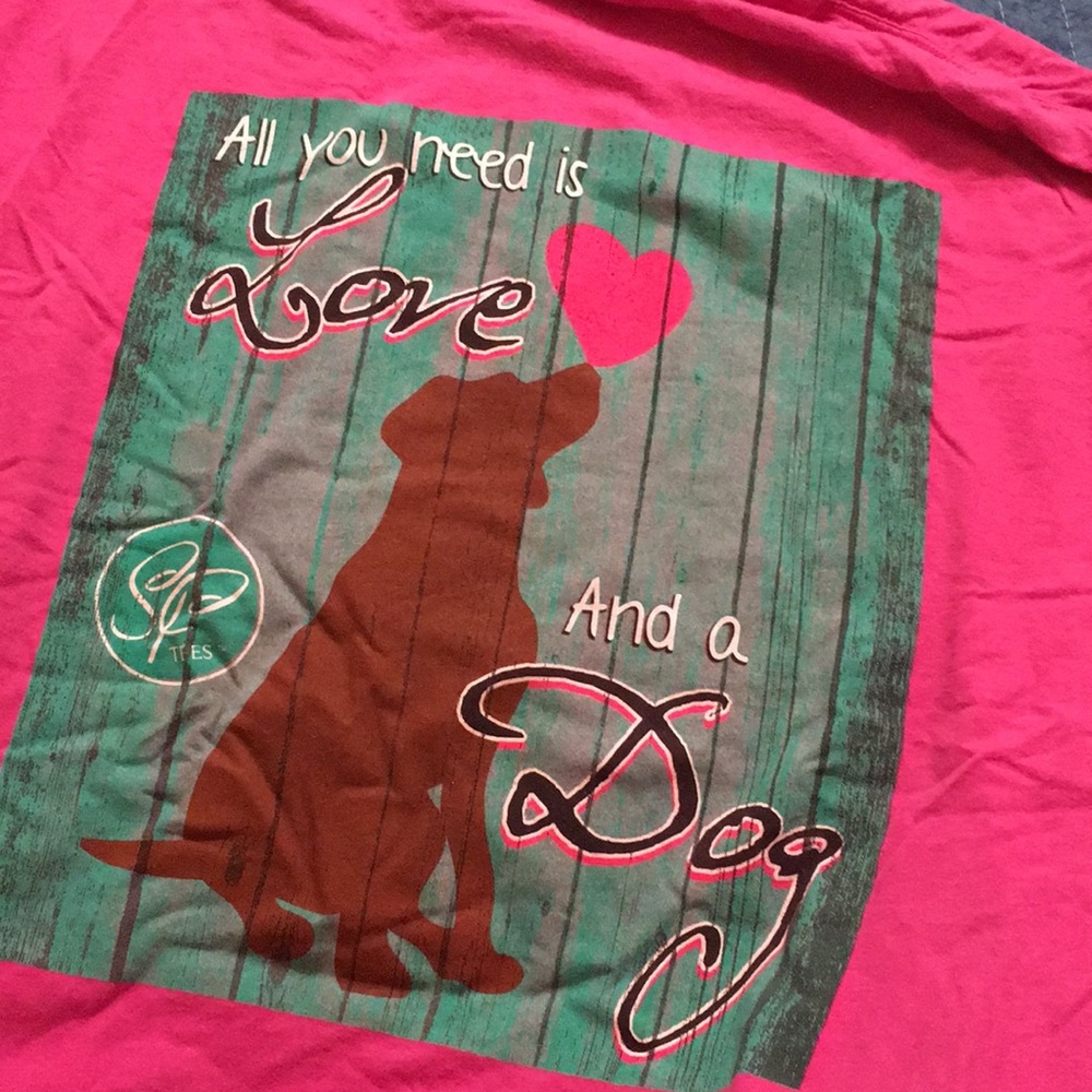 Cute Long Sleeve Dog Lover Tee Pink SZ M